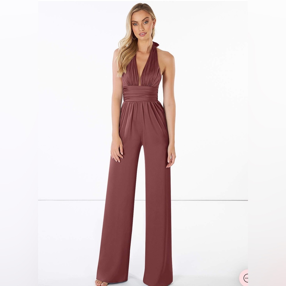 Azazie Oil Jumpsuit in “Acai”